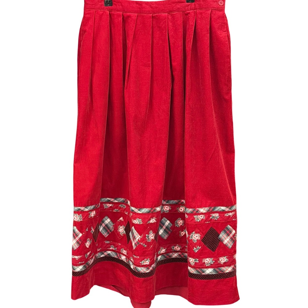 Vintage Susan Bristol Skirt Red Corduroy Cottagecore Grandmacore Prairie Holiday